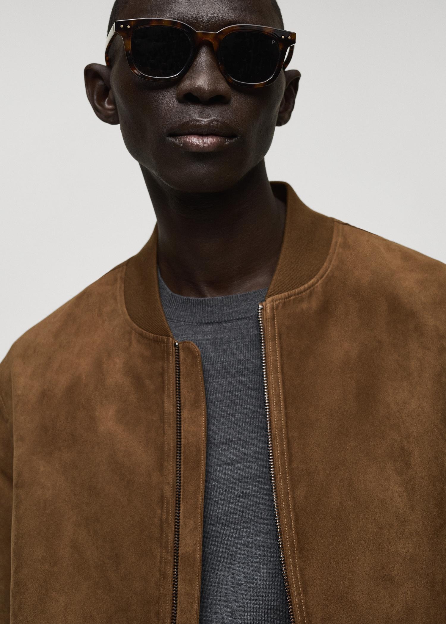 Suede-effect bomber jacket - Men | MANGO USA Product Image