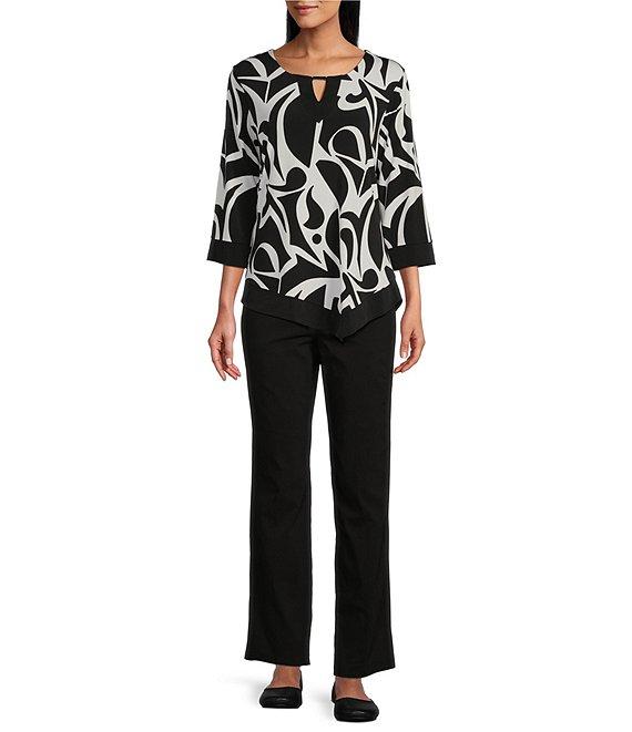 Allison Daley 3/4 Sleeve Keyhole Neck Asymmetric Hem Knit Top Product Image