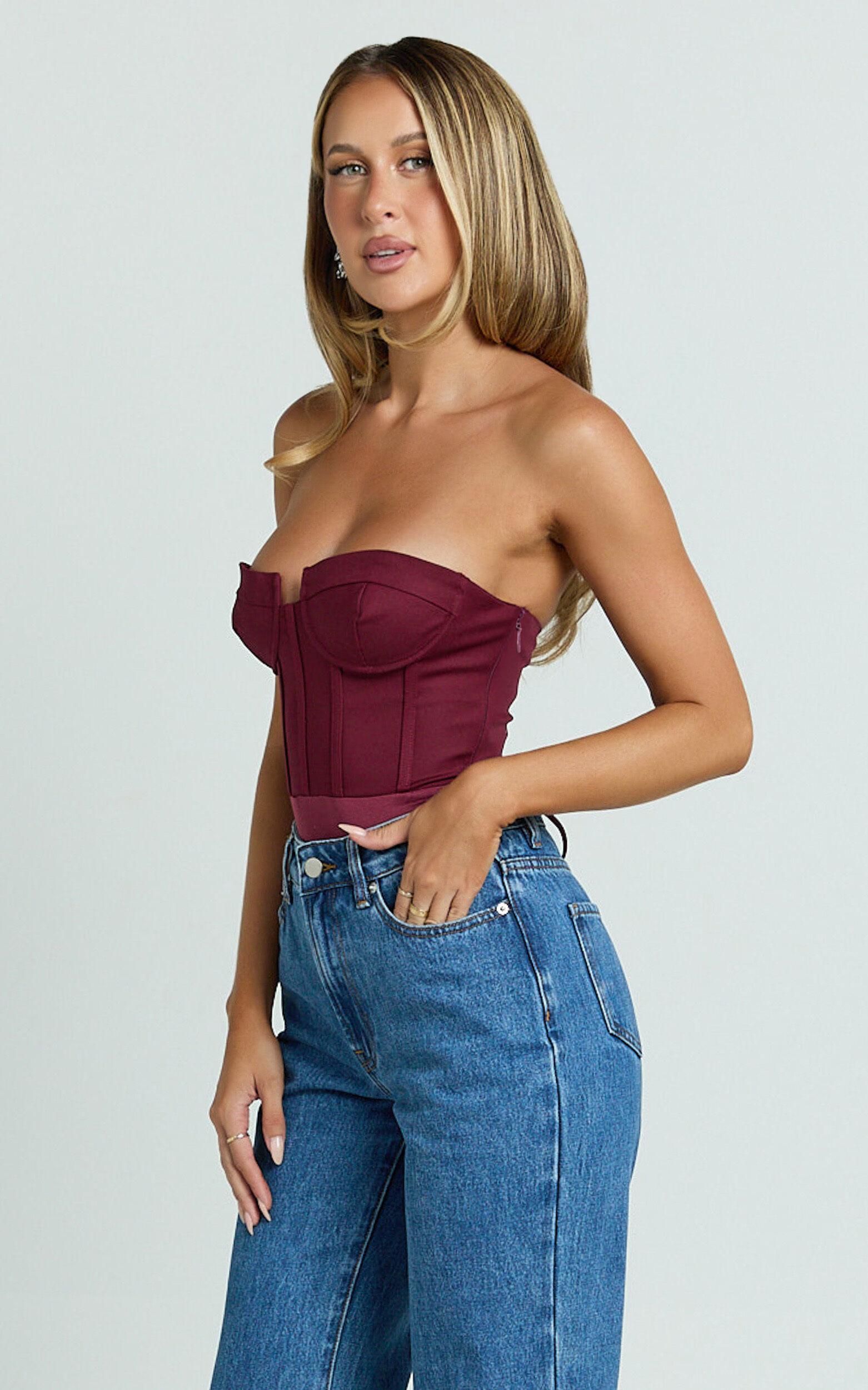 Brigitte Bodysuit - Sweetheart Paneled Bodysuit in Wine Product Image