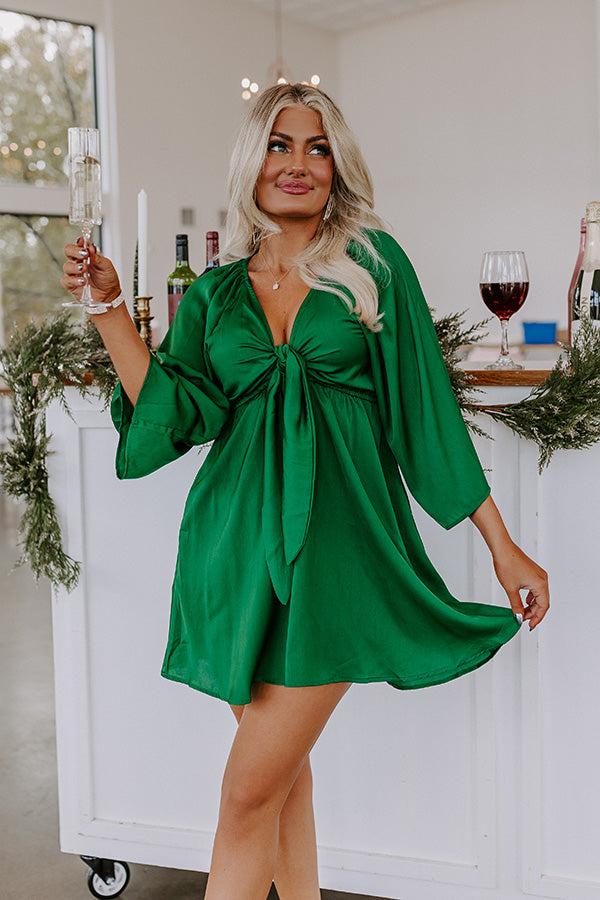 Sweetest Secret Front Tie Dress In Hunter Green Product Image
