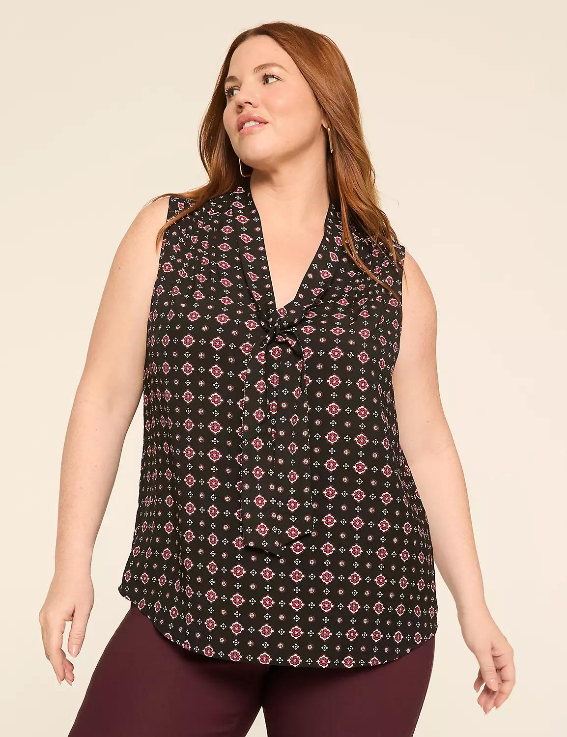 Sleeveless Tie-Neck Pintuck-Detail Top Product Image