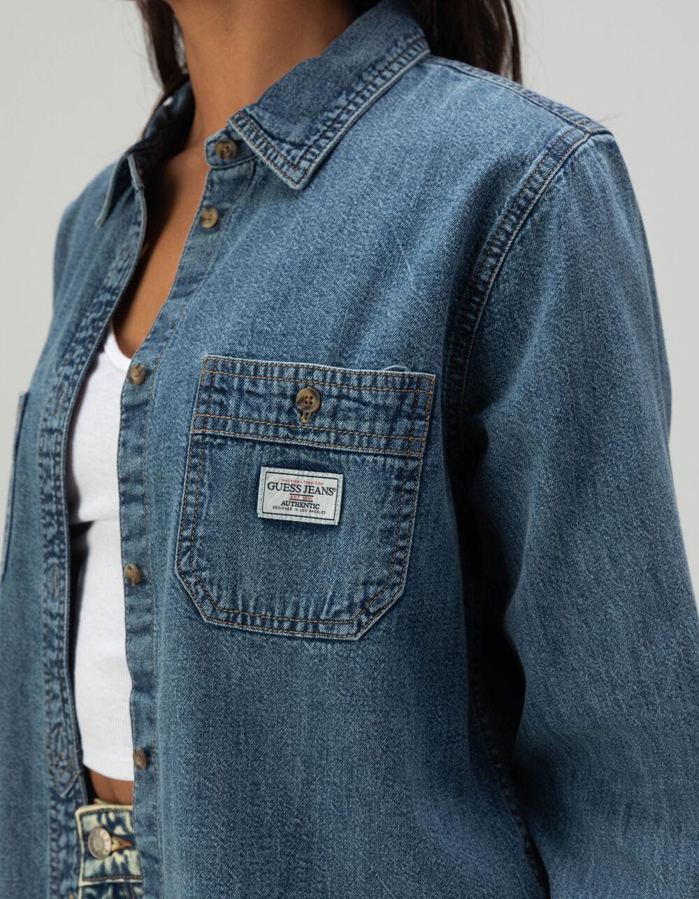 GUESS JEANS Long Sleeve Denim Button Up Womens Shirt - DENIM Product Image