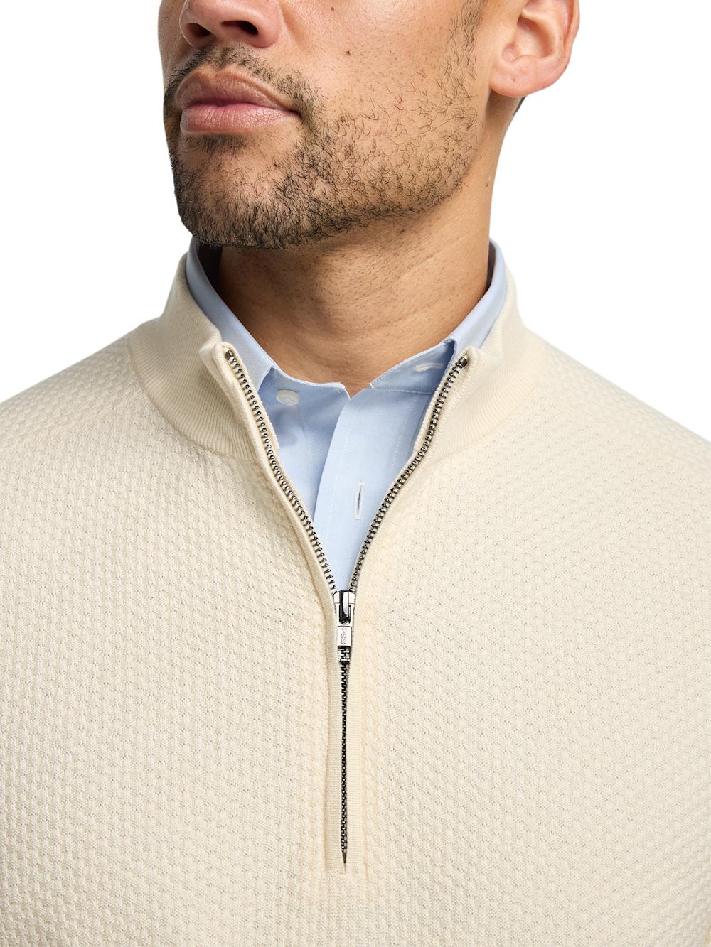 Silk Cotton Cashmere Quarter Zip Mock Neck Sweater - Ivory Product Image