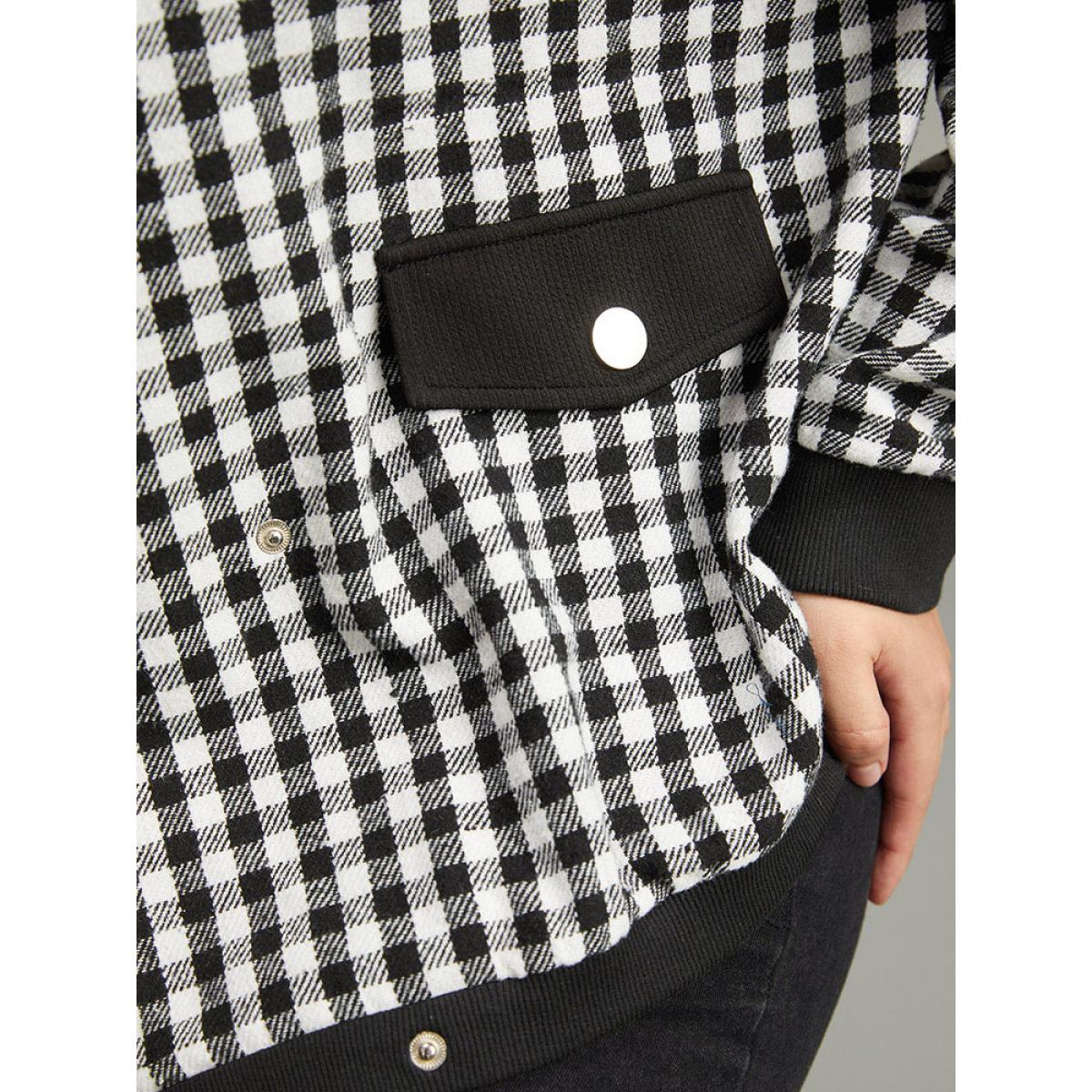 Plus Size Gingham Patchwork Double Breasted Jacket Women Black Elastic cuffs Dailywear Jackets BloomChic 30/6X Product Image