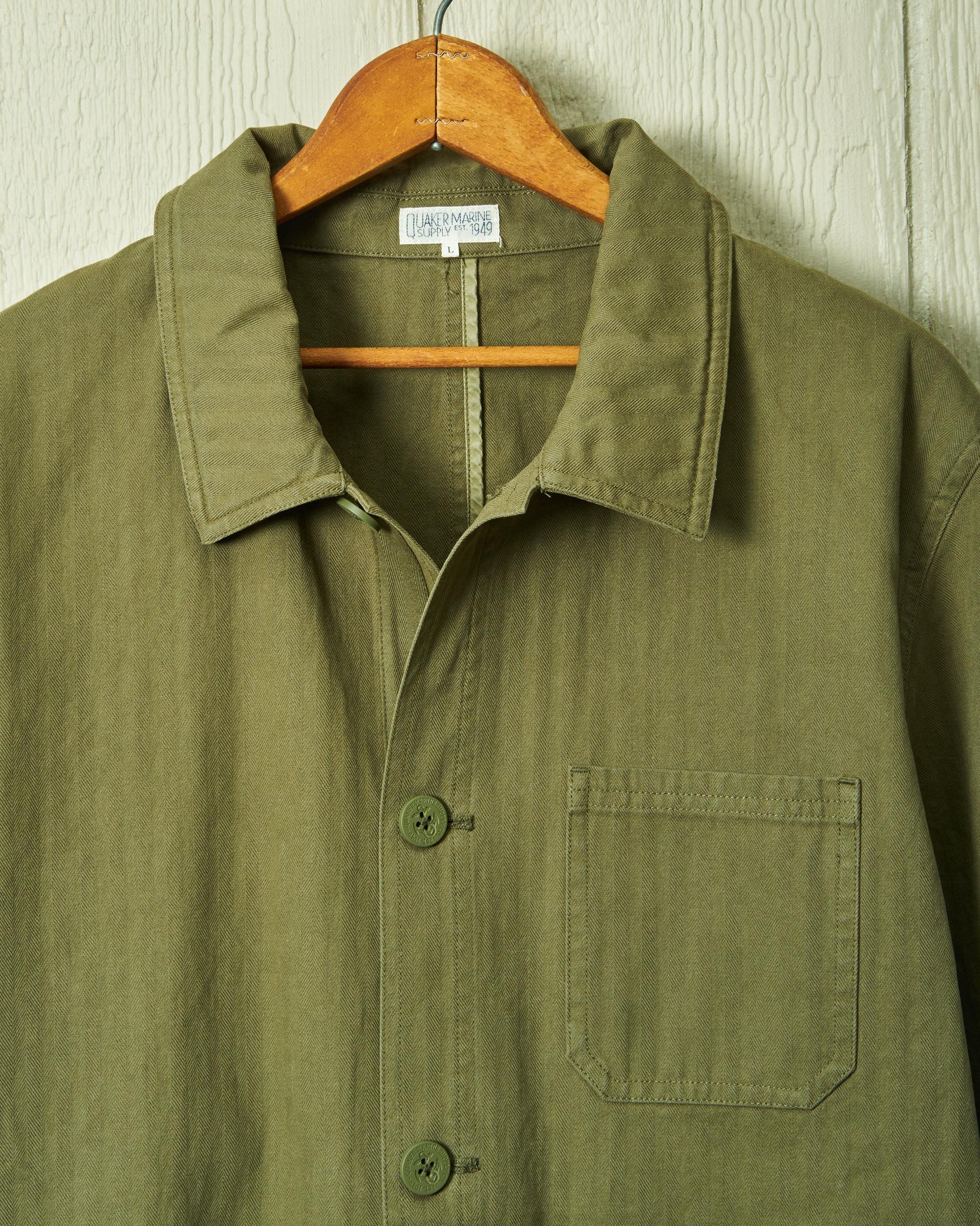 French Workman’s Jacket in Olive Herringbone Product Image
