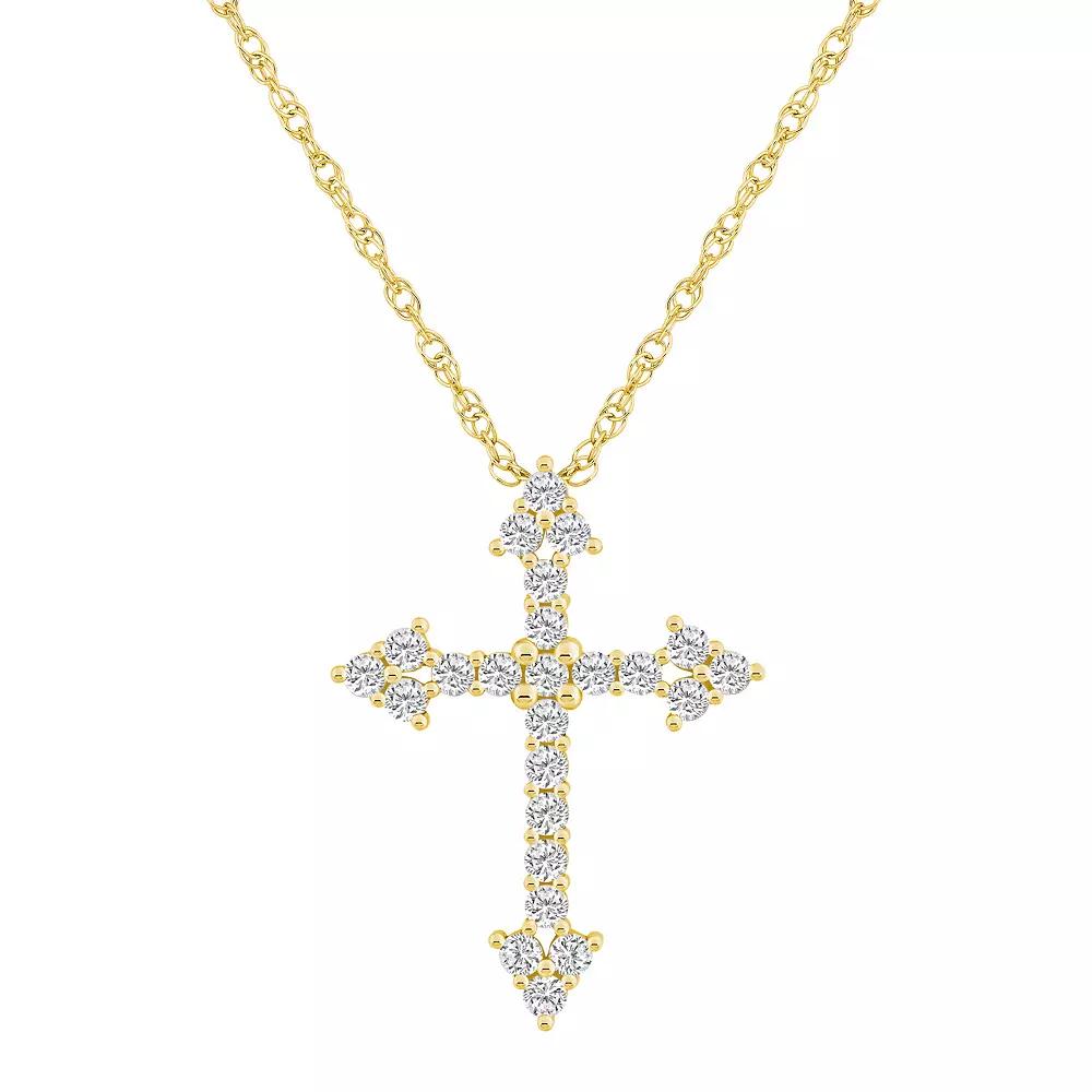 Alyson Layne 10k Gold 1/2 Carat T.W. Diamond Cross Pendant Necklace, Women's, Size: 18" Product Image