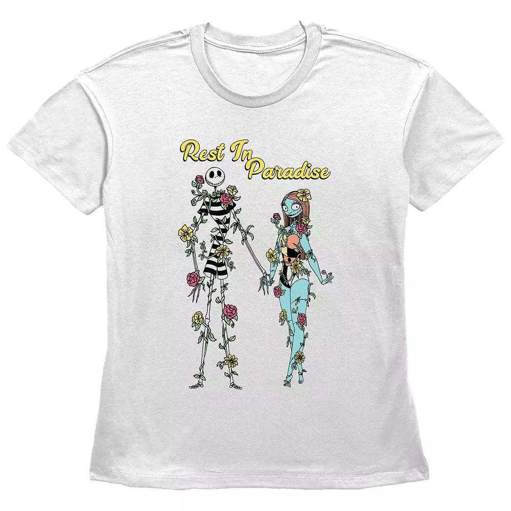 Disney's The Nightmare Before Christmas Jack Skellington And Sally Rest In Paradise Women's Graphic Tee, Size: Large, White Product Image