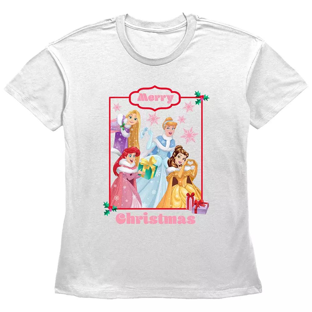 Disney Princess Rapunzel, Cinderella, Ariel & Belle Merry Christmas Women's Graphic Tee,  Product Image