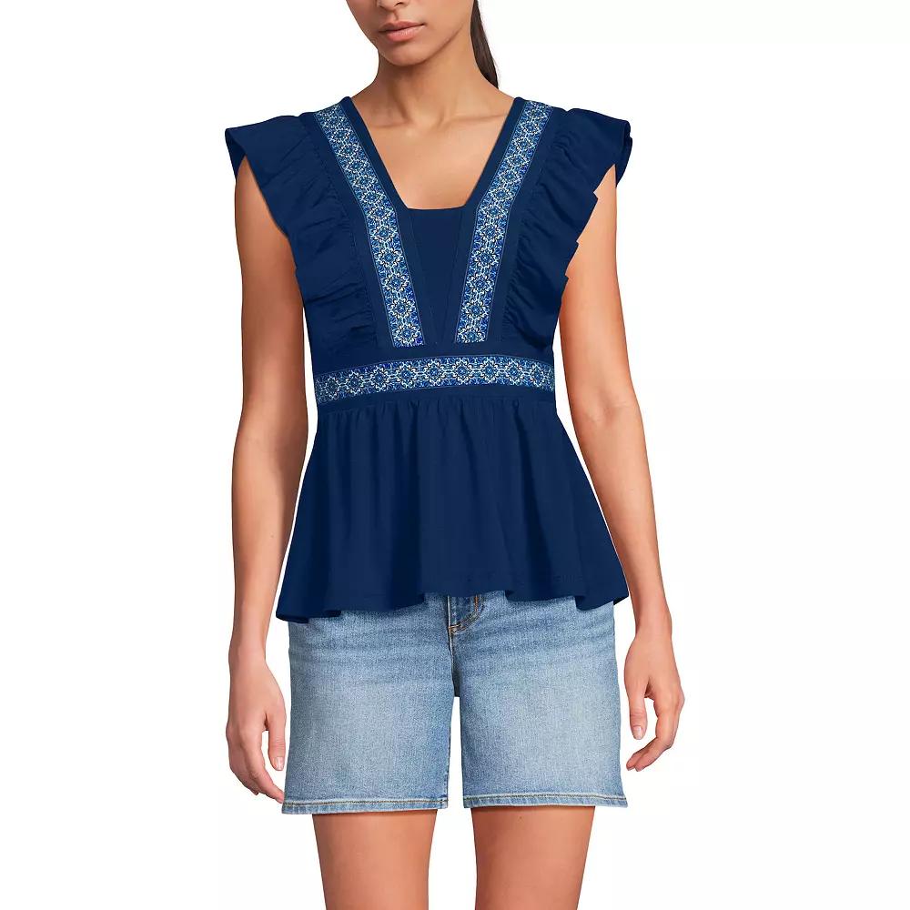 Women's Lands' End Lightweight Jersey Ruffle Peplum Top,  Product Image