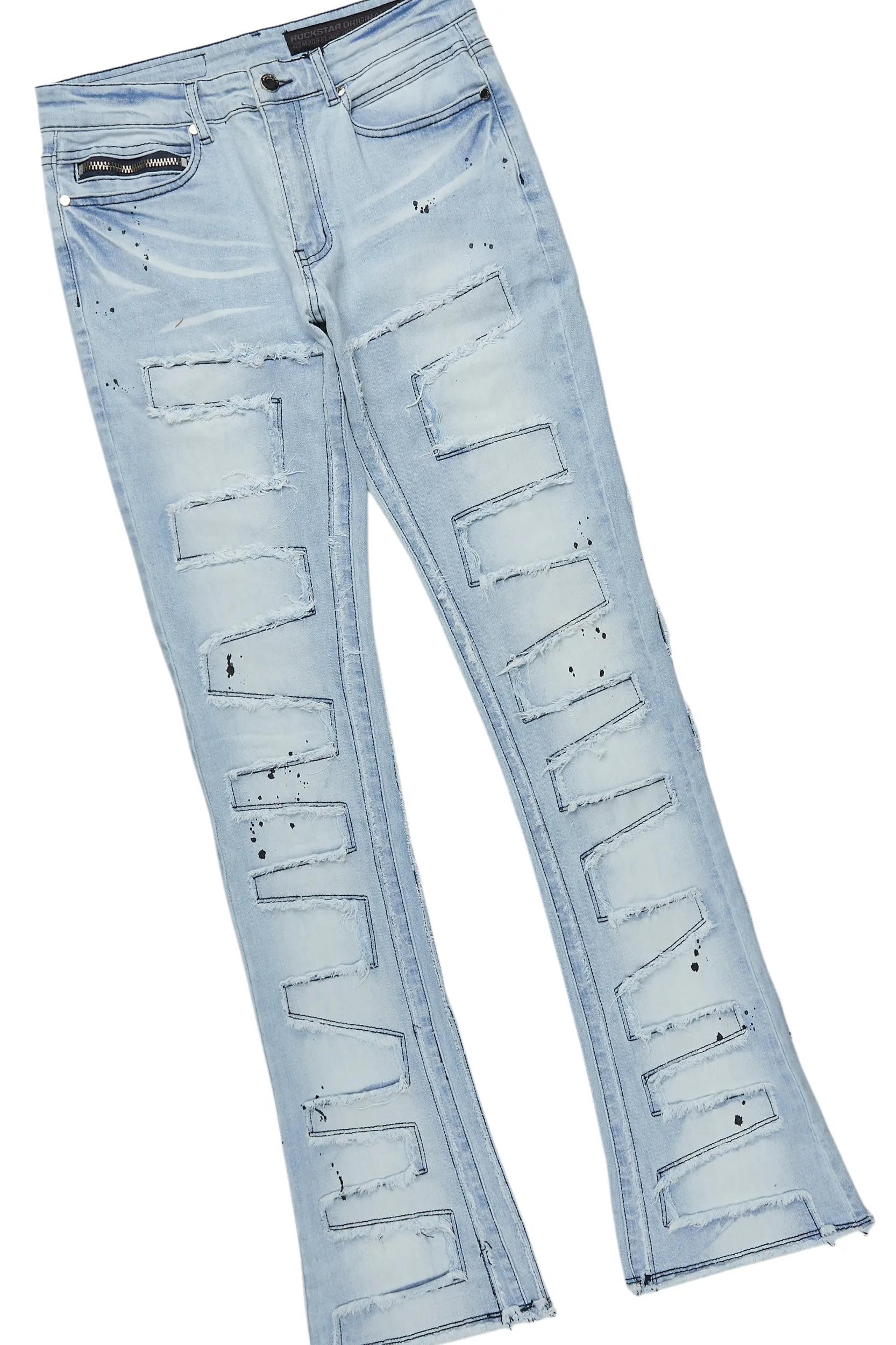 All Seeing Eyes White/Blue Long Sleeve T-Shirt/Stacked Flare Jean Set Male Product Image