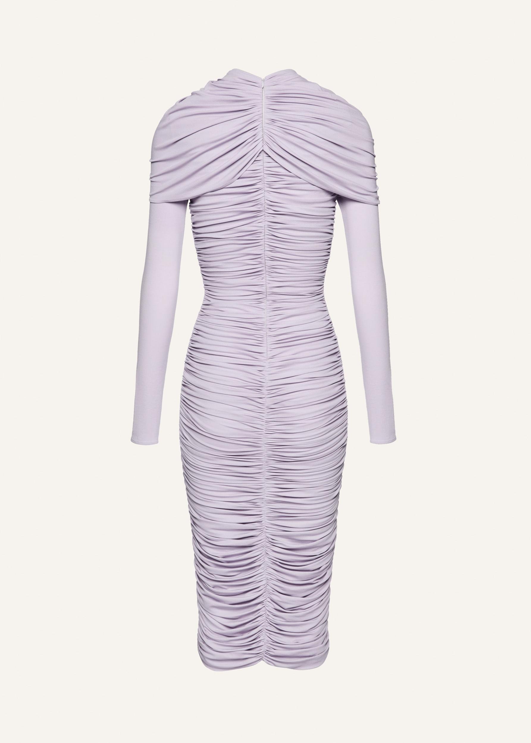 Draped high neck midi dress in purple Product Image