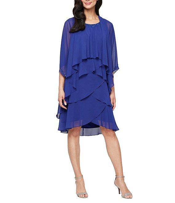 Ignite Evenings Emebllished Tiered Chiffon Jacket Dress Product Image