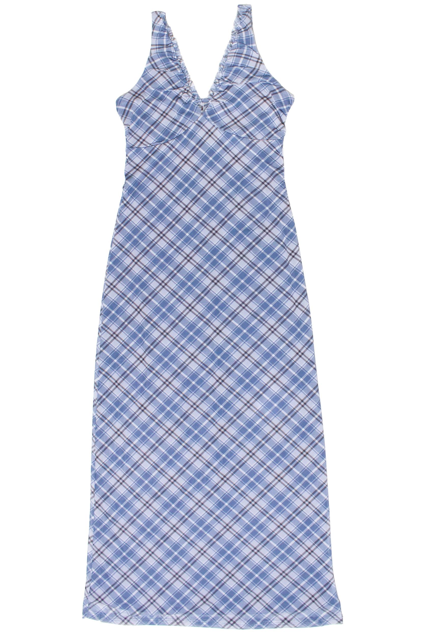 Mesh Plaid Cami Plunge Maxi Dress Product Image