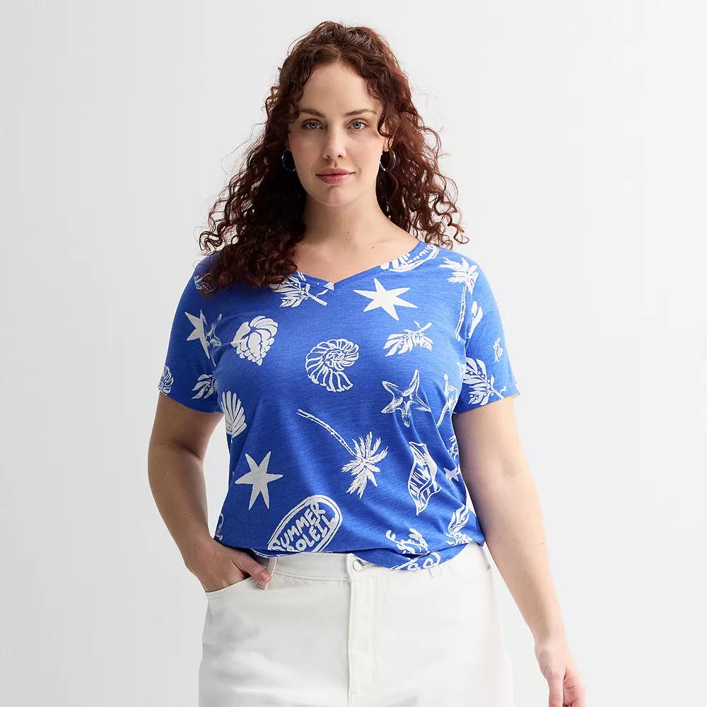 Plus Size Sonoma Goods For Life® Everyday V-Neck T-Shirt, Women's, Size: 0X, Blue Marine Toss Product Image