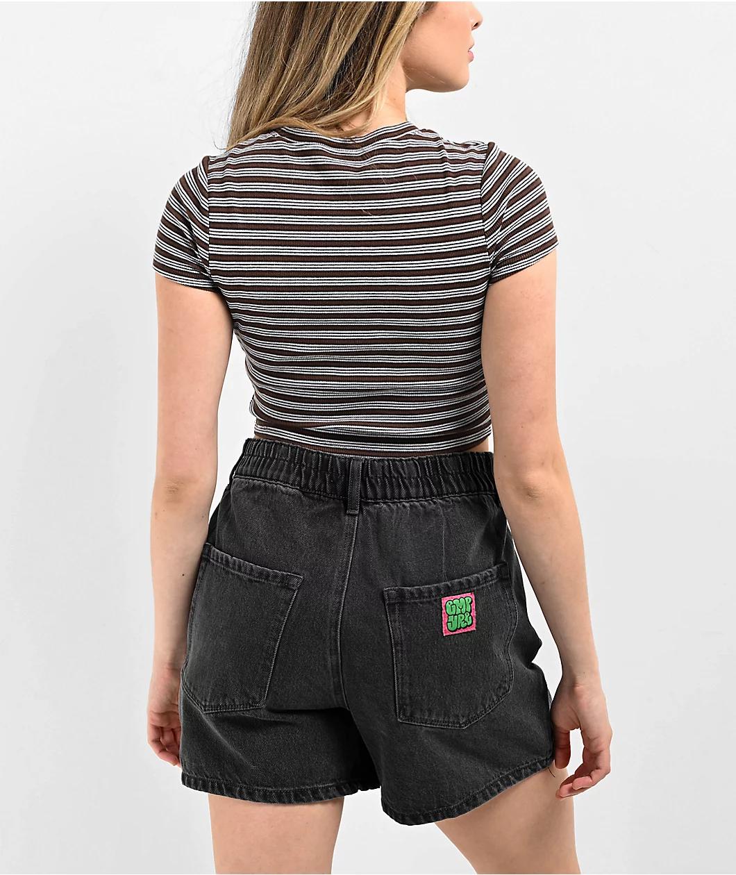 Zine Irina Blue & Brown Stripe Crop T-Shirt Product Image