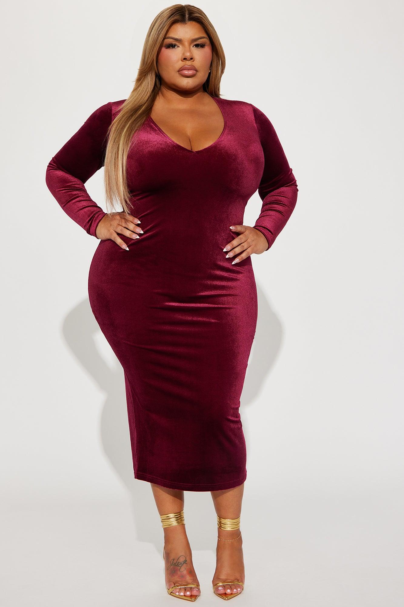 Marie Velvet Midi Dress - Burgundy Product Image