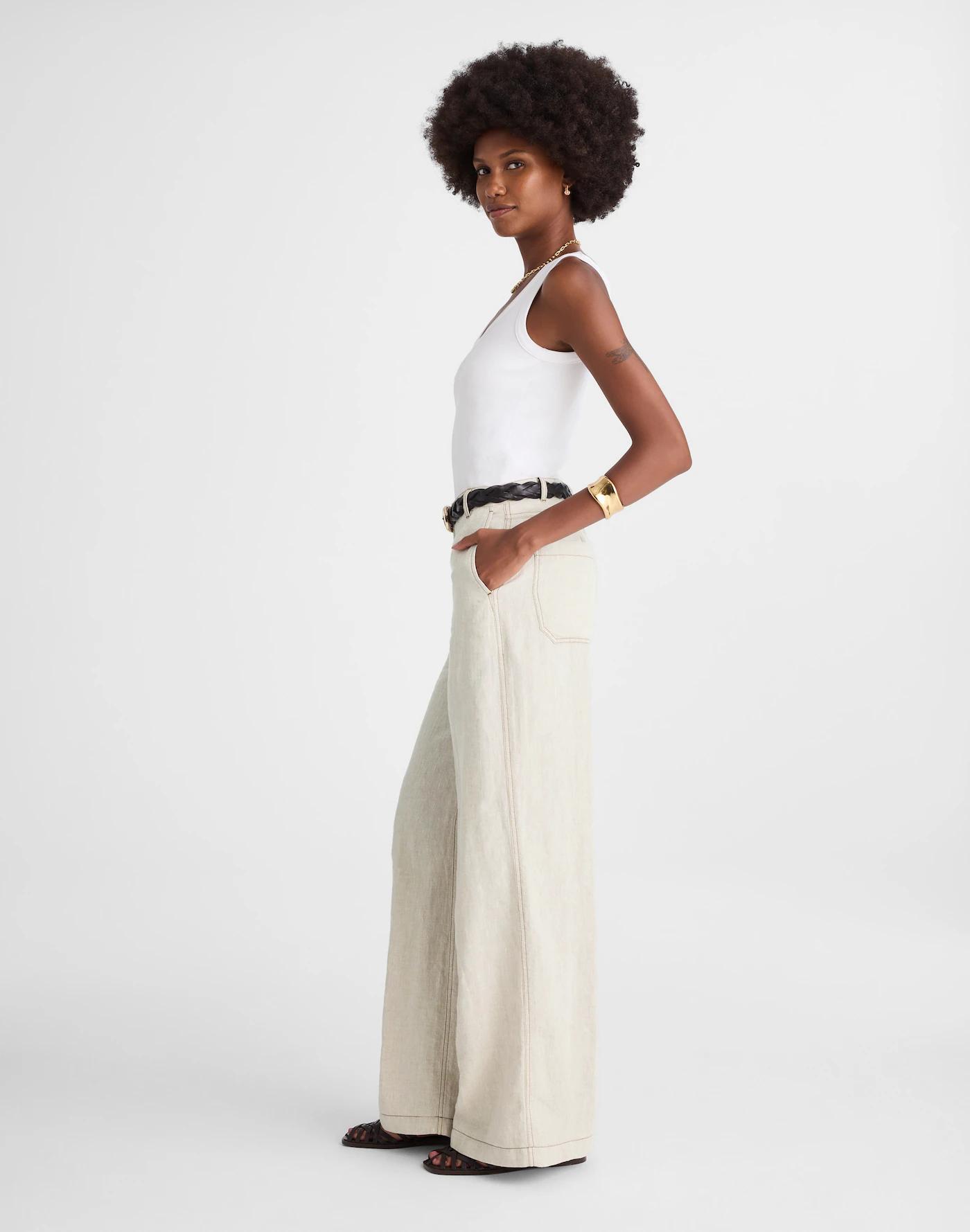 The Petite Zoe Relaxed Wide Pant in 100% Linen Product Image