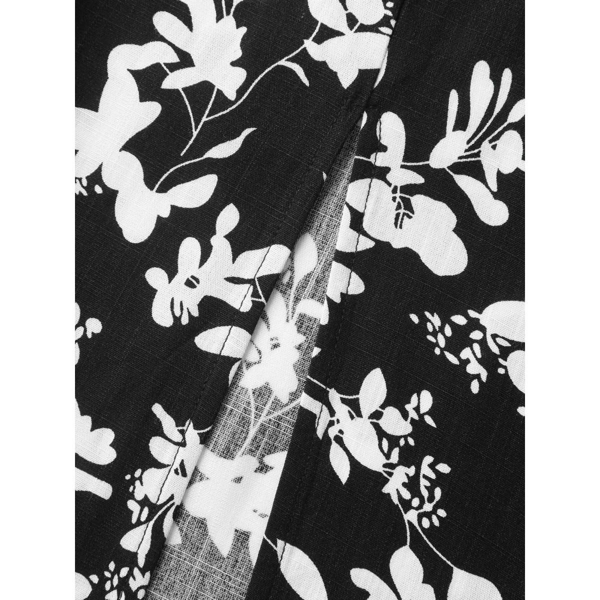 Plus Size Floral Print Neck Tie Midi Dress Black Women V-neck Sleeveless Curvy BloomChic 28/5X Product Image