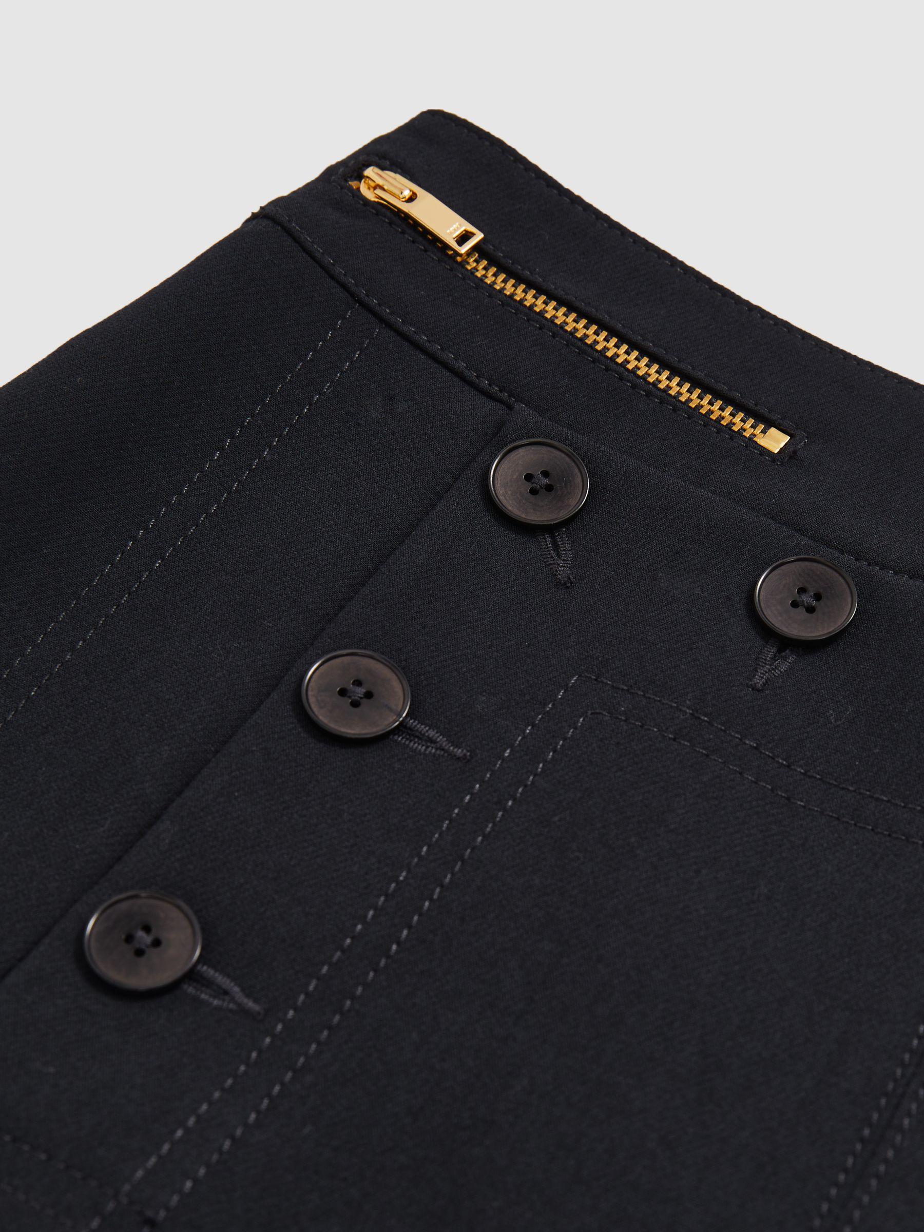 Petite Button-Detail Wide-Leg Trousers in Navy Product Image