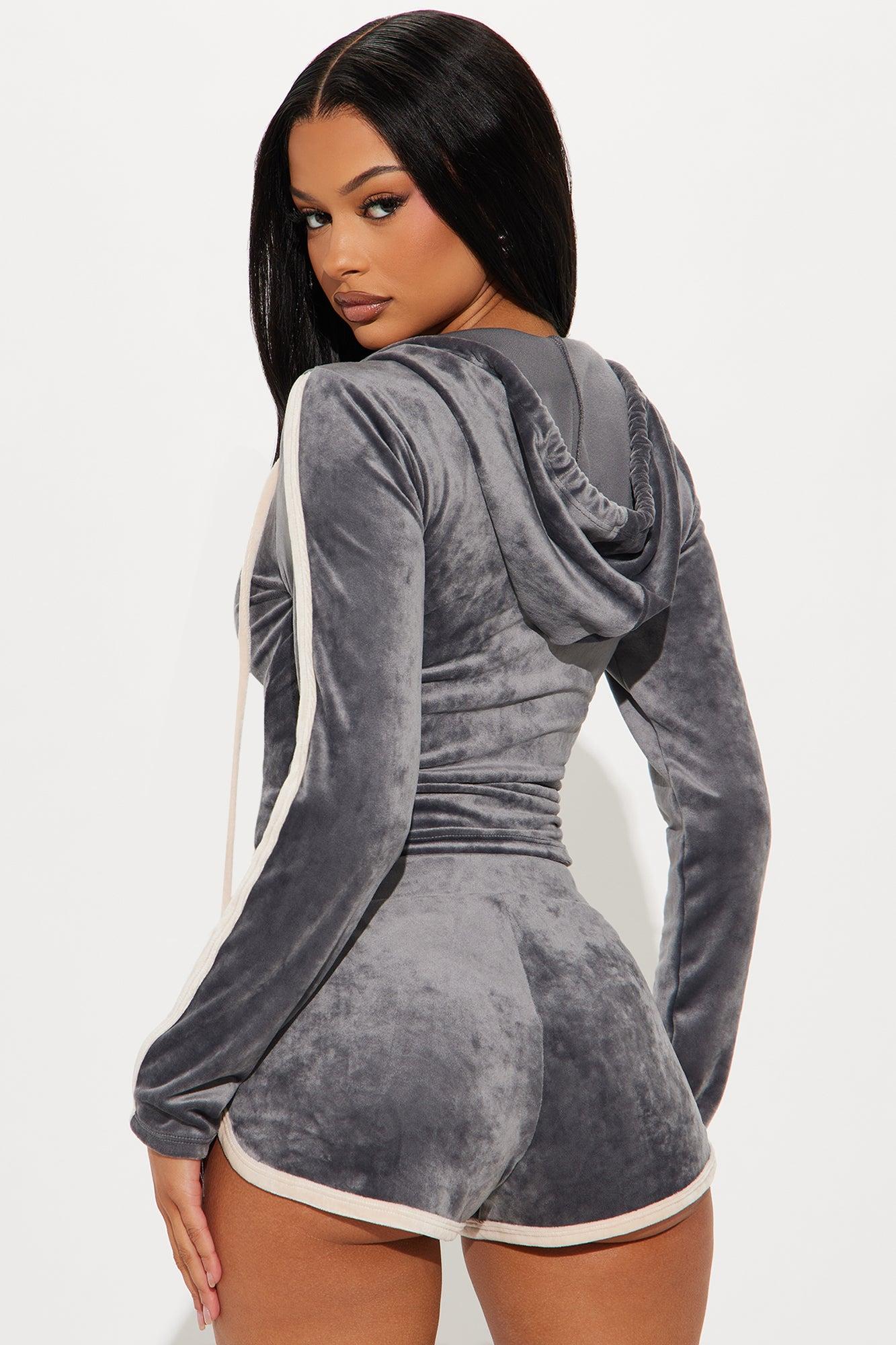 Oh So Cute Velour Short Set - Charcoal Product Image