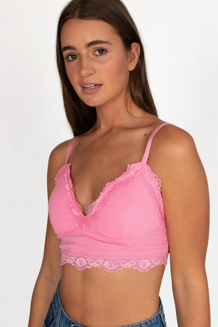 Candy Pink Lace Trim Padded Bralette Product Image