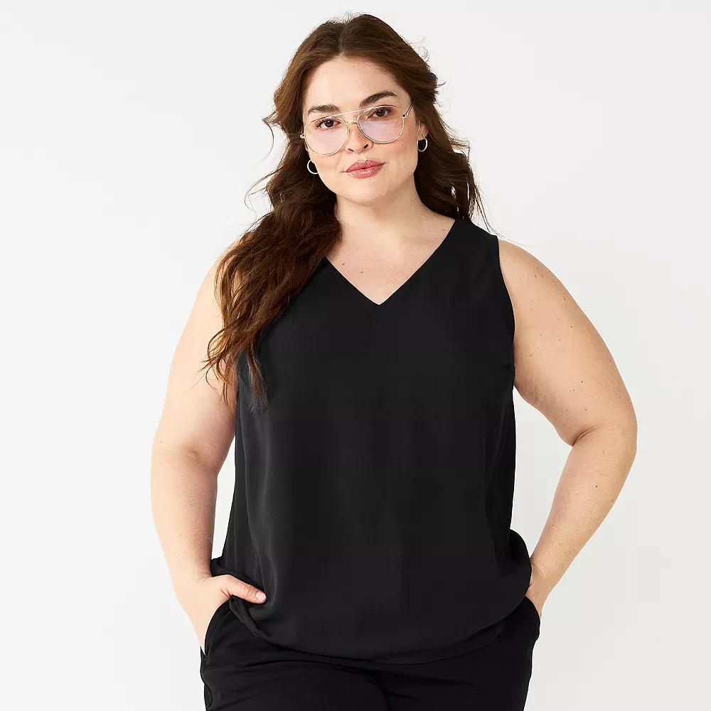 Plus Size Nine West Essential V-Neck Tank Top, Women's, Size: 0X, Mineral Black Product Image