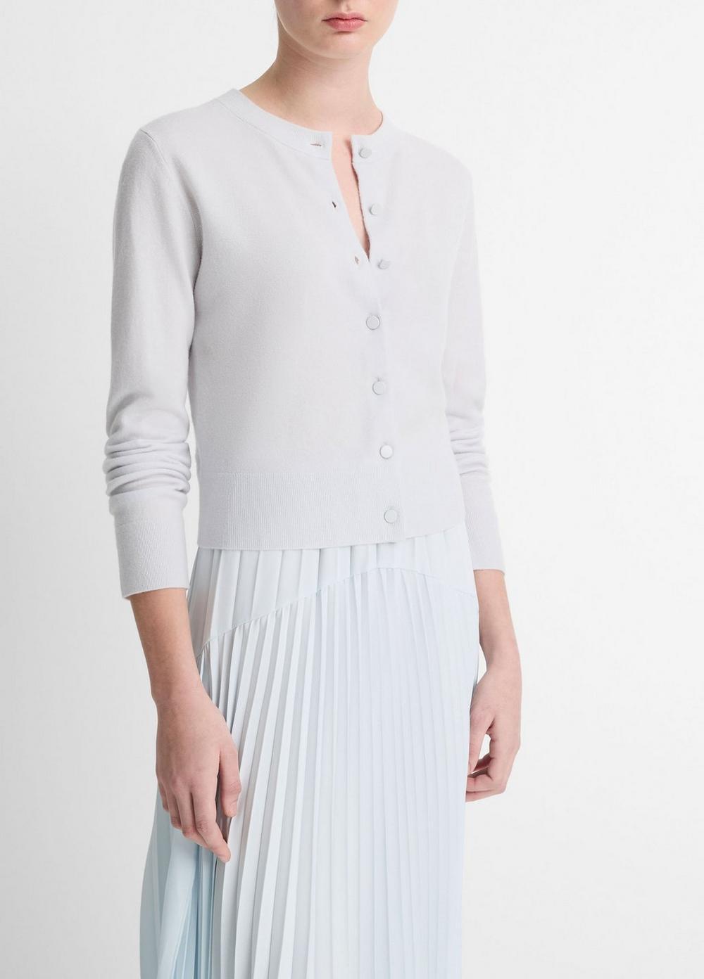 Wool & Cashmere-Blend Tipped Half-Moon Cardigan Product Image