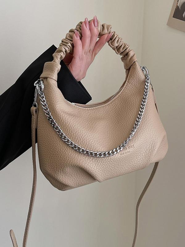 Chains Pleated Solid Color Zipper Crossbody Bags Handbags Product Image