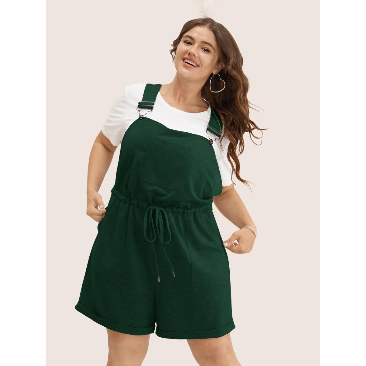 Plus Size Deepred Solid Pocket Drawstring Overall Romper Women Leisure Sleeveless Non Casual Loose Jumpsuits BloomChic 22-24/3X Product Image