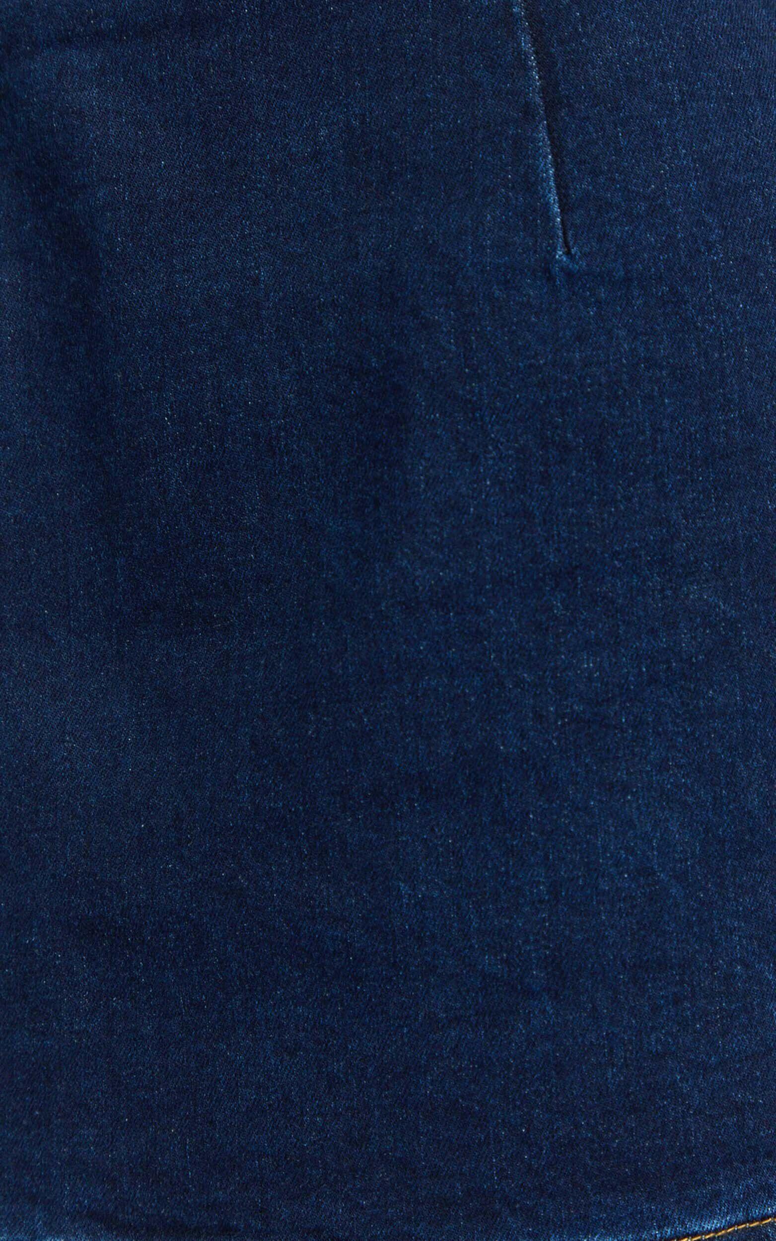 Paige Mini Skirt - High Waisted Denim Skirt in Dark Blue Wash Product Image