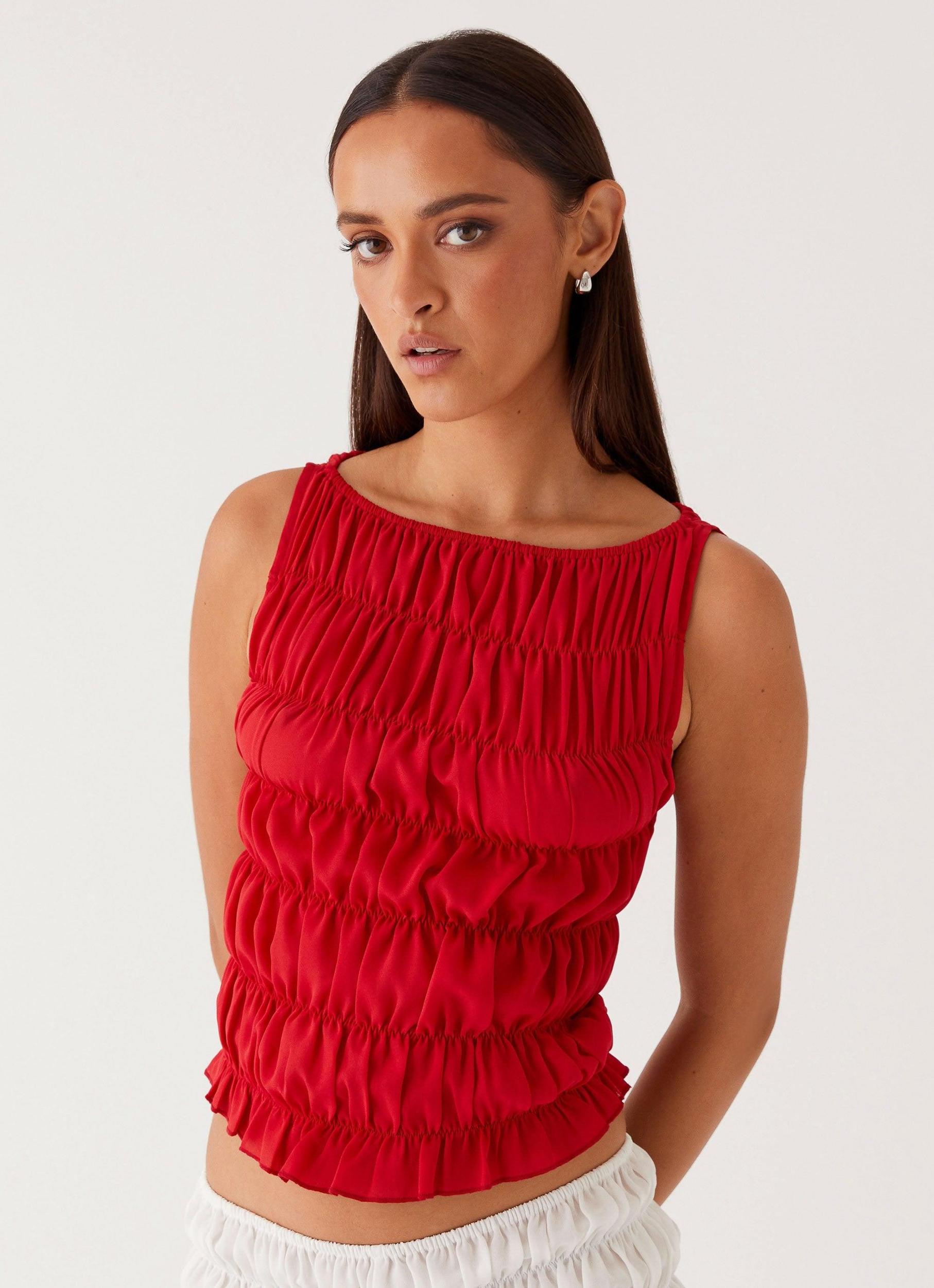 Messina Ruched Tank Top - Red Product Image