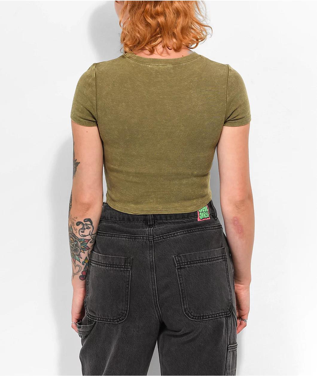 Ninth Hall Fundamentals Shawnie Olive Wash Fitted Crop T-Shirt Product Image