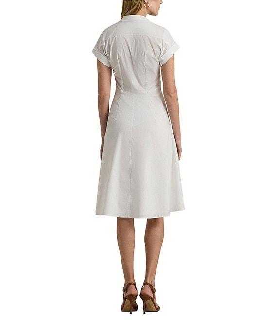 Lauren Ralph Lauren Stretch Cotton Point Collar Neck Short Sleeve Front Twist Button Front Midi Dress Product Image