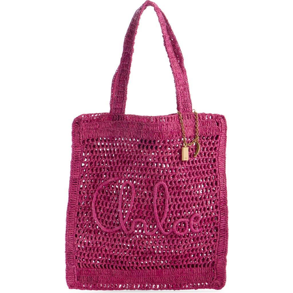 CHLOÉ Chloe Women Fuchsia Raffia Estate Banana Shopping Bag In Fuchsiarose Product Image