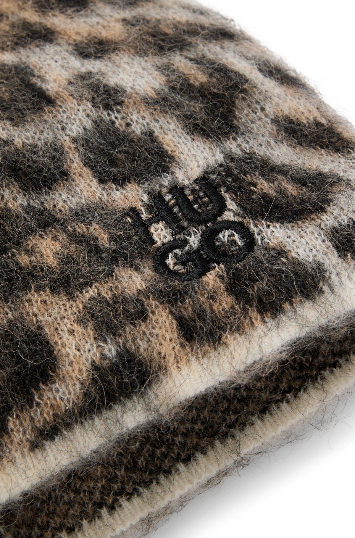 Leopard-jacquard beanie hat with alpaca Product Image