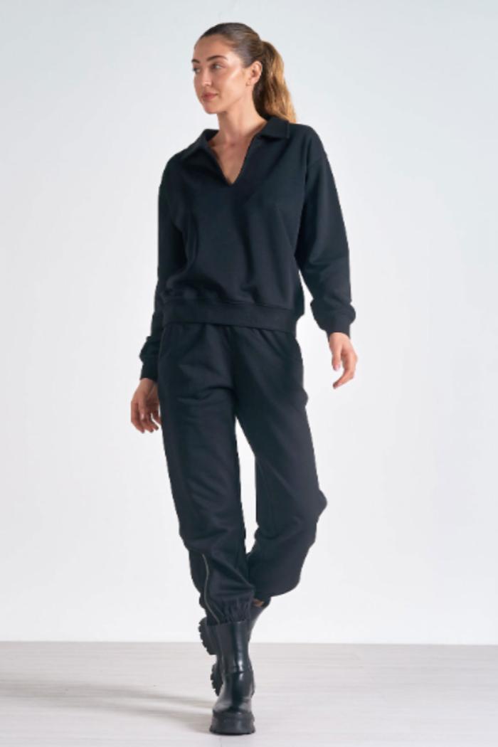 COLLARED V NECK TOP Product Image