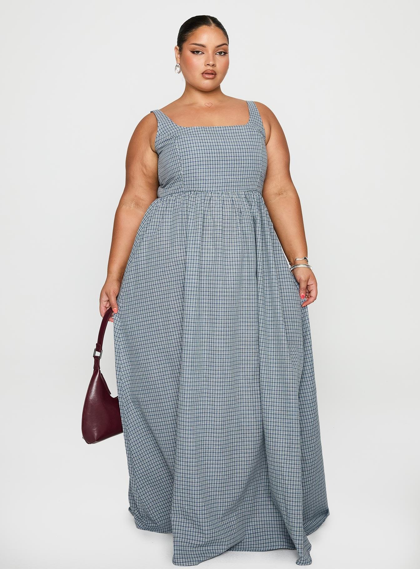 Cartmel Check Maxi Dress Navy Curve Product Image