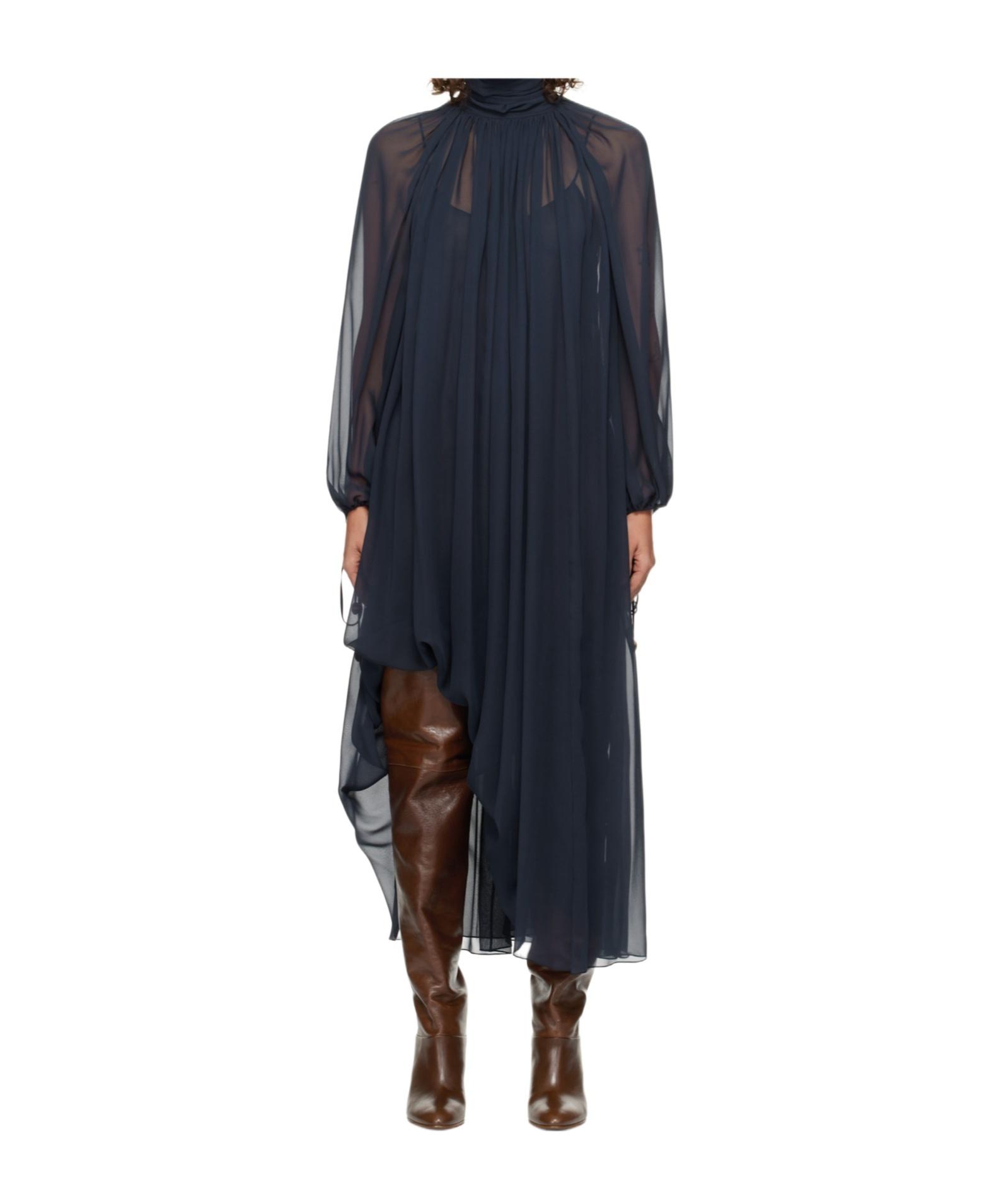 CHLOÉ Turtleneck Long-sleeve Swiss Dot Silk Maxi Dress In Black Product Image