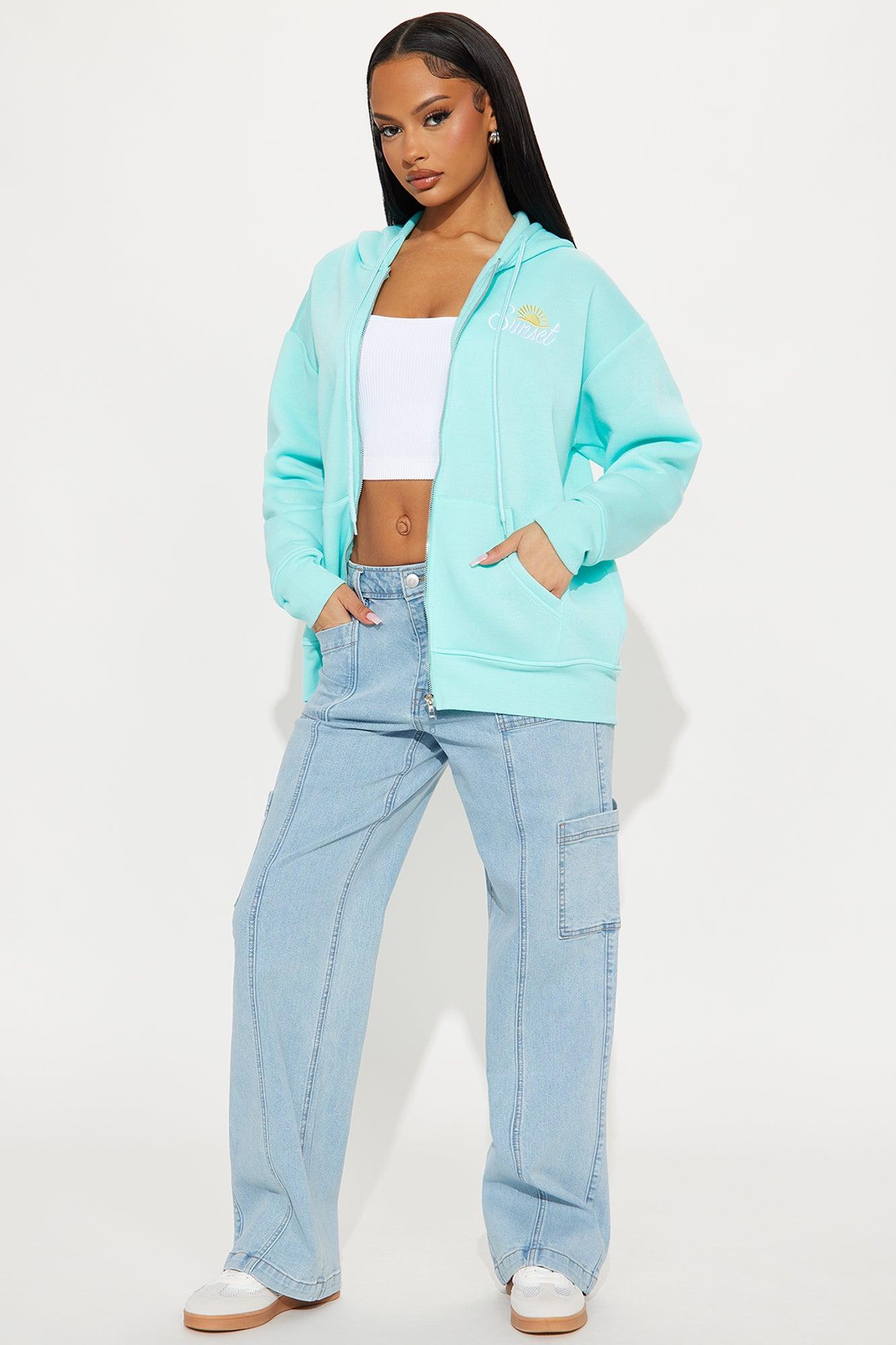 Summer Sunsets Zip Up Hoodie - Turquoise Product Image