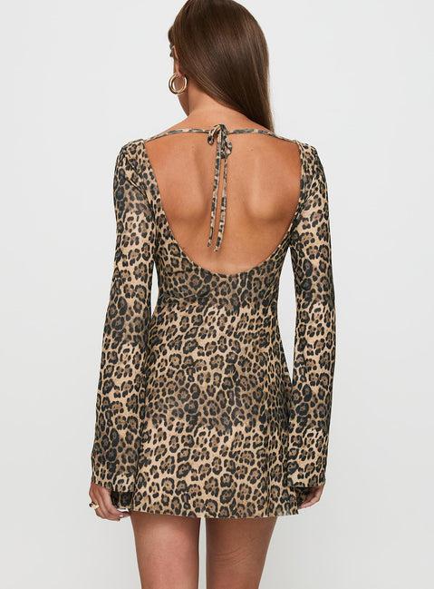 Lukea Long Sleeve Mini Dress Leopard Product Image