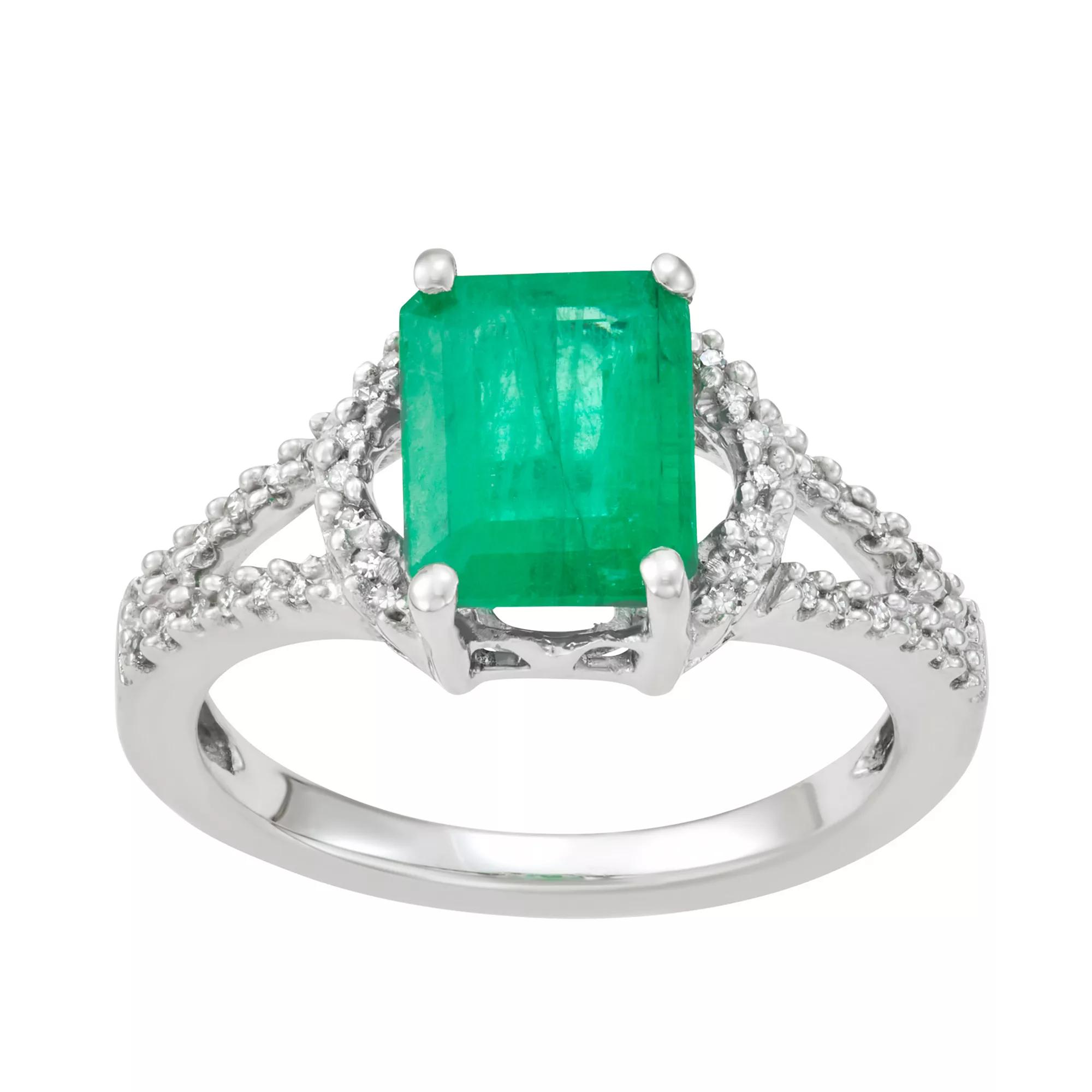 HDI 14k White Gold 2 1/3 Carat T.W. Diamond & Emerald Ring, Women's,  Product Image