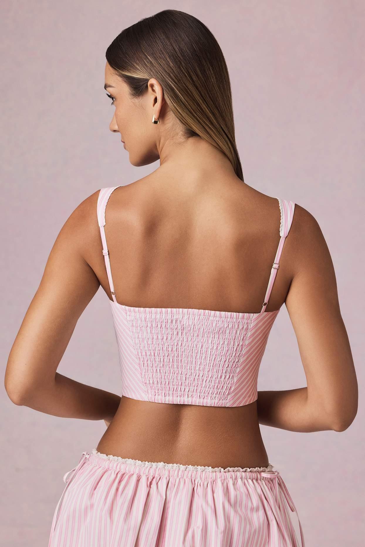 Bow-Detail Crop Top in Soft Mauve Stripe Product Image