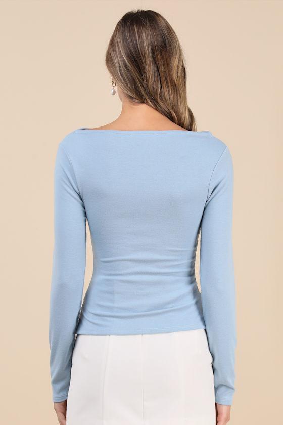 Modern Favorite Light Blue Ruched Long Sleeve Top Product Image