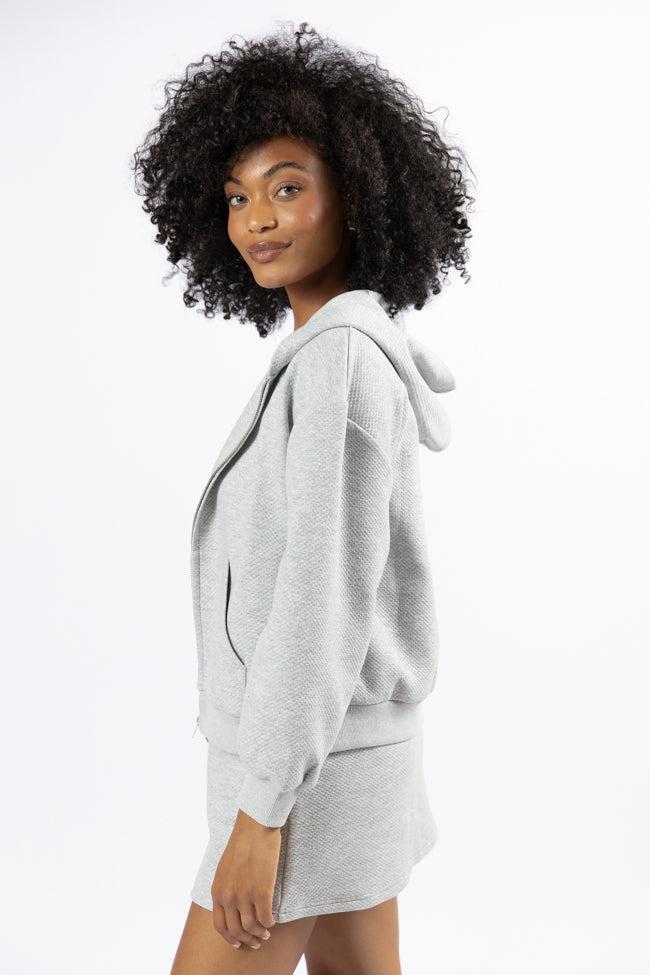 Have It My Way Grey Textured Knit Zip Up Hooded Sweatshirt FINAL SALE Product Image