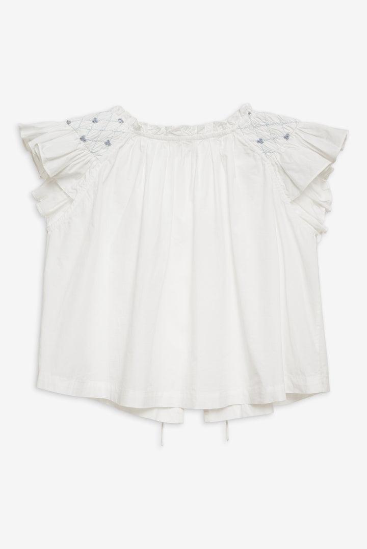 Birdie Bow Smocked Top — White Product Image