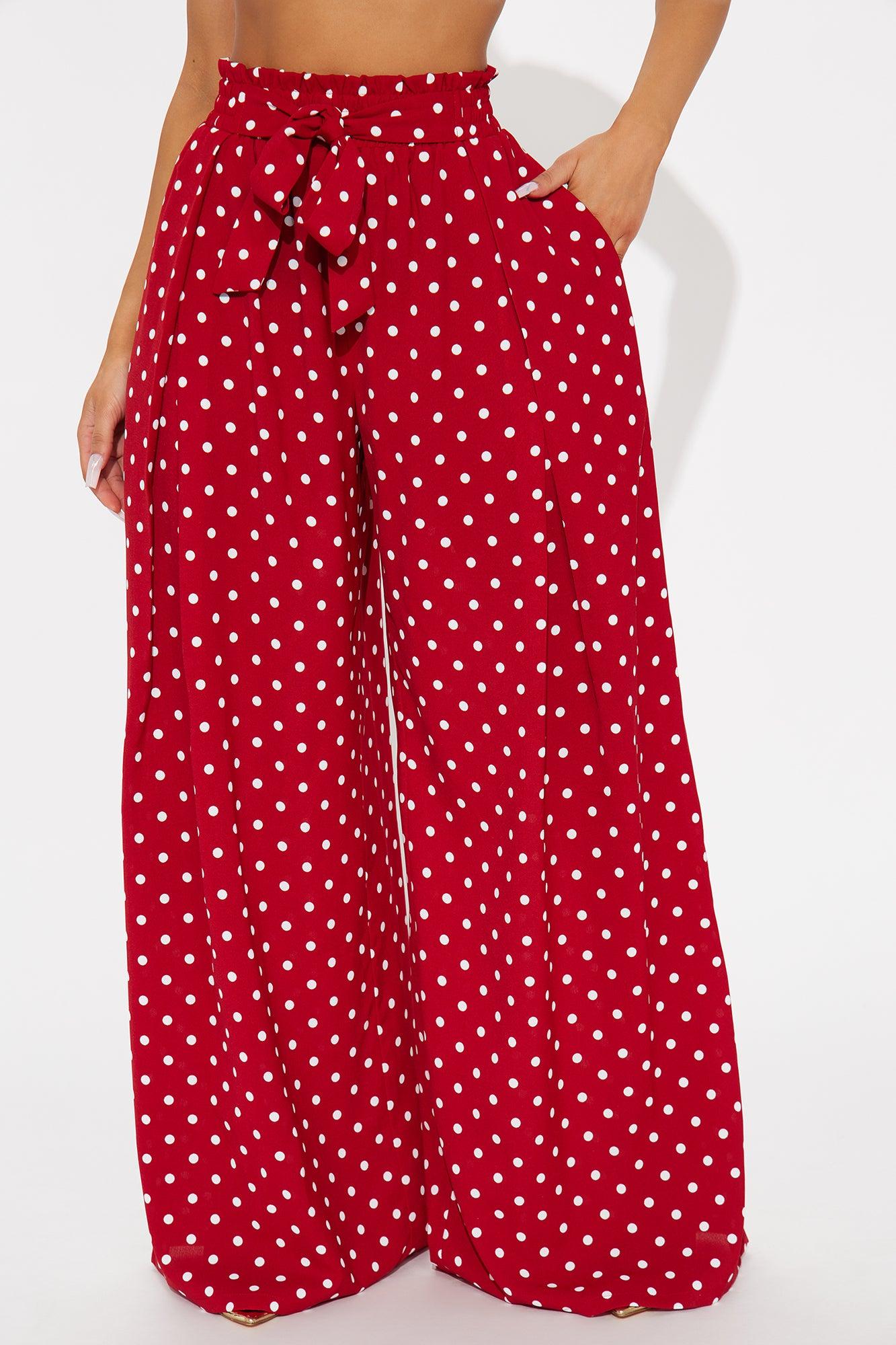 Ella Polka Dot Wide Leg Pant - Red/White Product Image