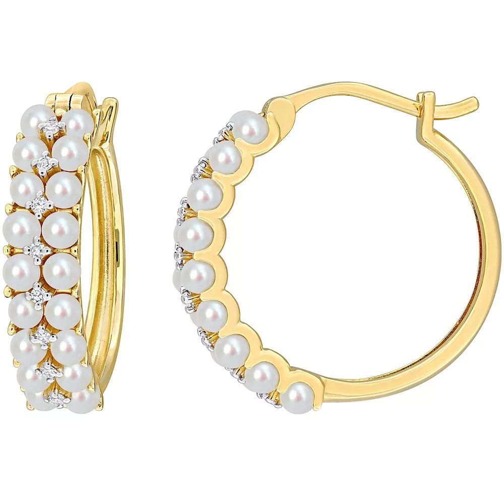 Stella Grace 14k Gold Freshwater Cultured Pearl & 1/10 Carat T.W. Diamond Hoop Earrings, Women's Product Image