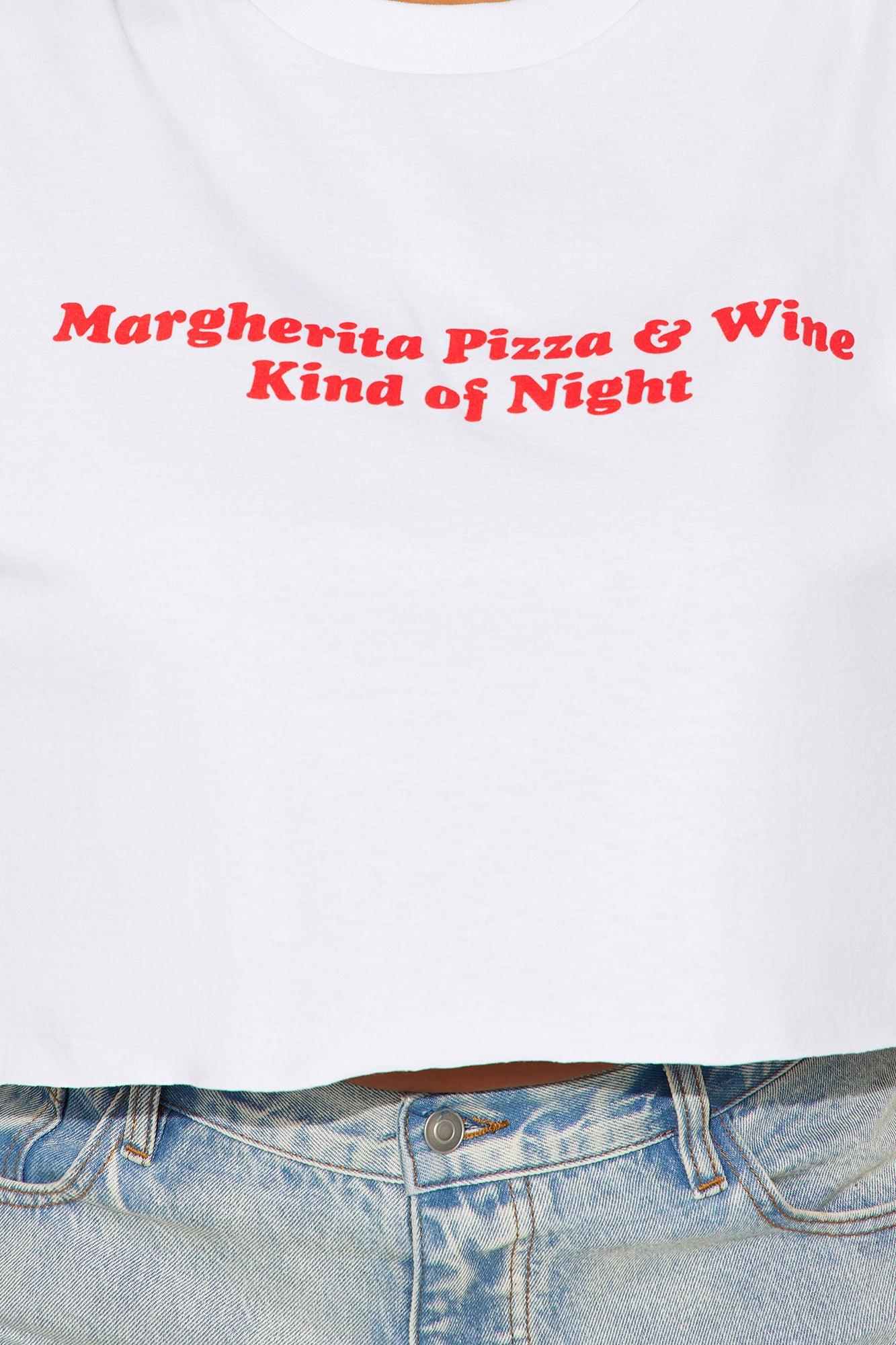 Pizza And Wine Night Cropped Tee - White Female Product Image