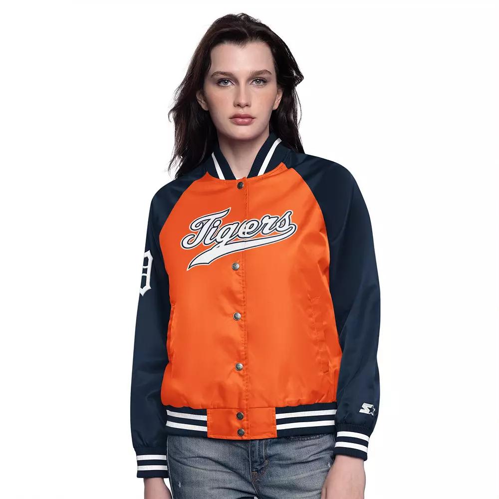 Women's Starter Orange/Navy Detroit Tigers Home Run Full-Snap Varsity Jacket, Size: Medium Product Image