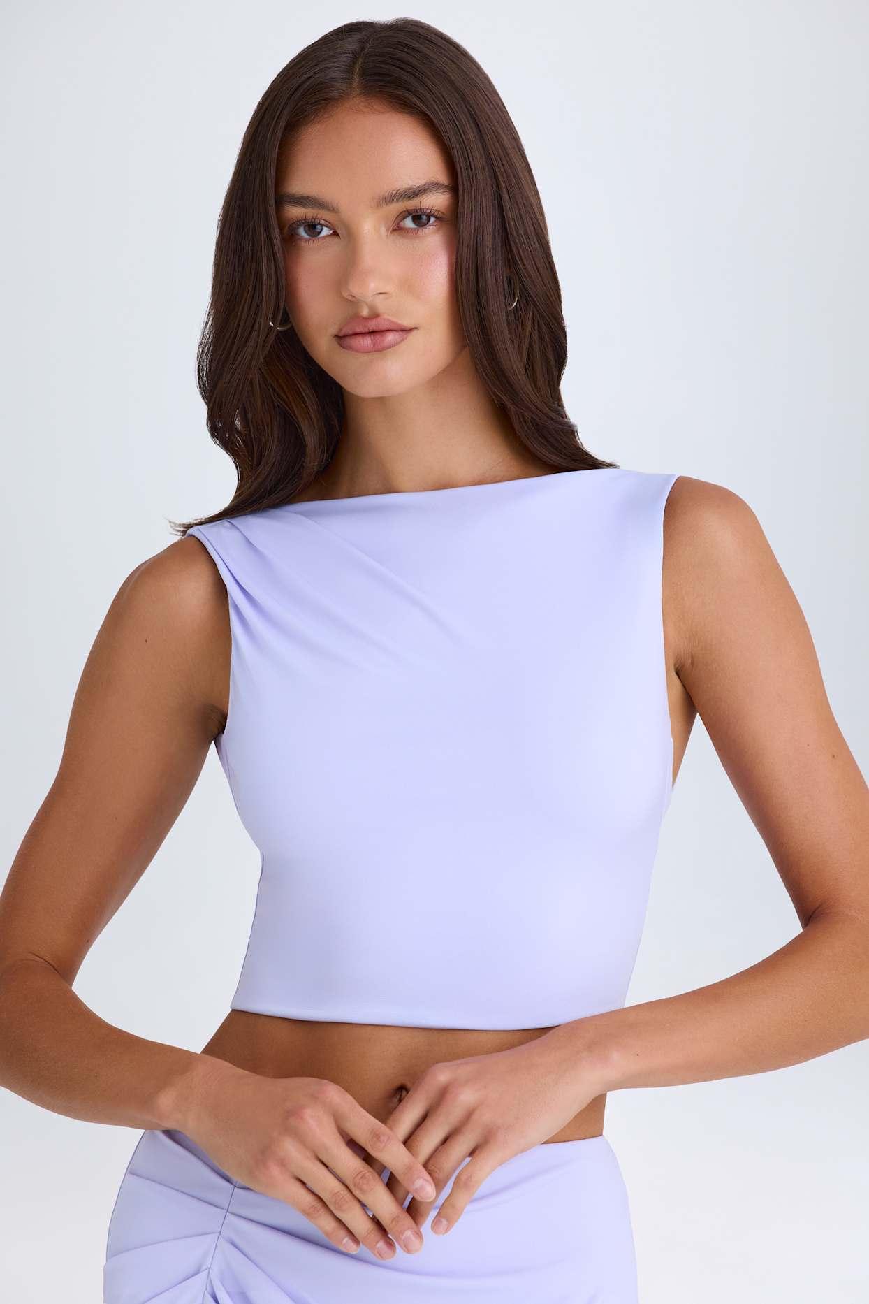 Draped Open-Back Tank Top in Soft Lilac Product Image